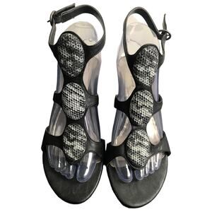 Kathy Van Zeeland Womens 7.5 Gem Sandals Black Summer Slingback 2.75" Wedges